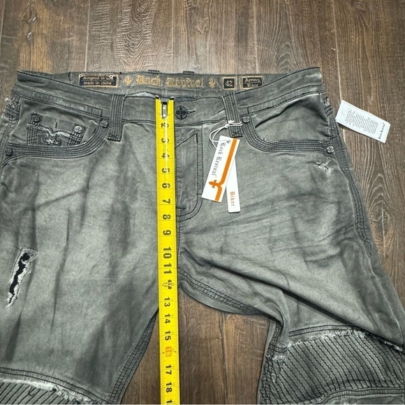 Rock Revival Armory Biker Distressed Men’s Faded Gray Jeans Size 42 - Picture 13 of 14